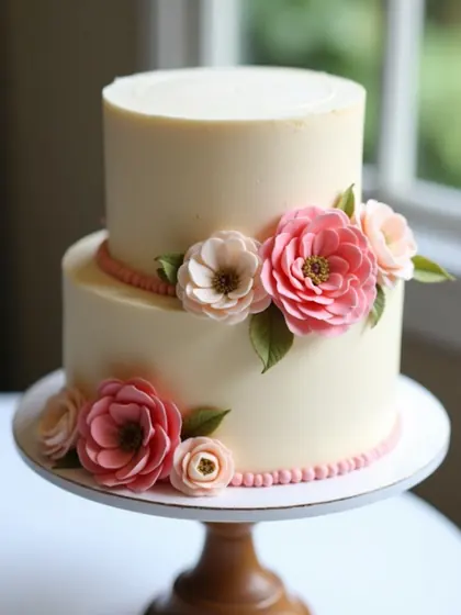 Vintage piped cherry cake by a fictional London cake maker